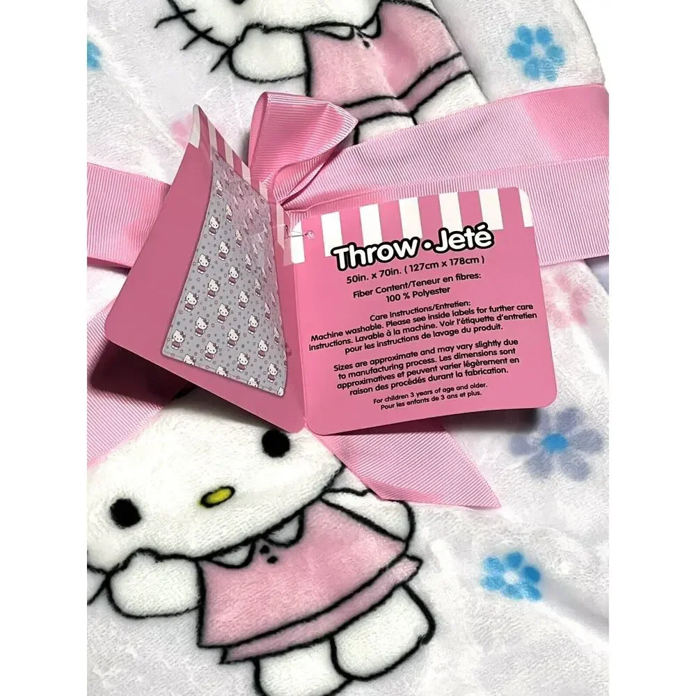Hello Kitty Throw Blanket Spring Blue Pink Flowers Plush Fleece 50 X 70” Easter